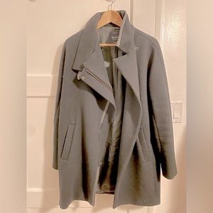 Madewell black wool pea coat with leather trim